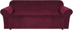 H.VERSAILTEX Stretch Velvet Sofa Covers Large Couch Covers Sofa Slipcovers Furniture Protector Soft with Non Slip Elastic Bottom, Feature Thick Comfy Rich Velour (Extra Wide Sofa 98"-105", Burgundy)