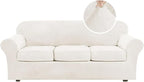 H.VERSAILTEX Modern Velvet Plush 4 Piece High Stretch Sofa Slipcover Sofa Cover Furniture Protector Form Fit Thick Velvet Sofa Cover for 3 Cushion Couch Width Up to 90 Inch (Sofa, Porcelain White)