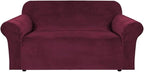 H.VERSAILTEX Stretch Velvet Loveseat Covers for 2 Cushion Couch Covers for Living Room Sofa Covers Slipcovers with Non Slip Straps Bottom, Ultra Thick Comfy Velour (Width 58"-72", Burgundy)
