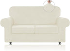 WEERRW Velvet Couch Covers for 2 Cushion Couch Sofa - High Stretch Luxury Velvet Plush 3 Pieces Sofa Slipcovers with Elastic Bottom, Furniture Protector for Pets, Machine Washable, Ivory, Medium