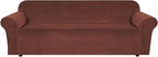 H.VERSAILTEX Stretch Velvet Sofa Covers Large Couch Covers Furniture Protector Soft with Non Slip Elastic Bottom, Feature Thick Comfy Rich Velour (Extra Large Sofa 98"-105", Burnt Brick)