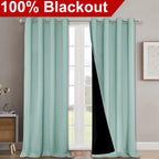 NICETOWN 100% Blackout Blinds, Set of 2, 46" x 96", Aqua Blue, Laundry Room Decor Window Treatment Curtains for Large Patio Sliding Door, Thermal Insulated Curtains for Bedroom