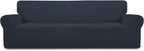 Easy-Going Stretch 4 Seater Sofa Slipcover 1-Piece Sofa Cover Furniture Protector Couch Soft with Elastic Bottom for Kids, Polyester Spandex Jacquard Fabric Small Checks Dark Blue