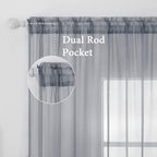 MIULEE 2 Panels Solid Color Sheer Window Curtains Elegant Window Voile Panels/Drapes/Treatment for Bedroom Living Room (54X54 Inches Dark Grey)