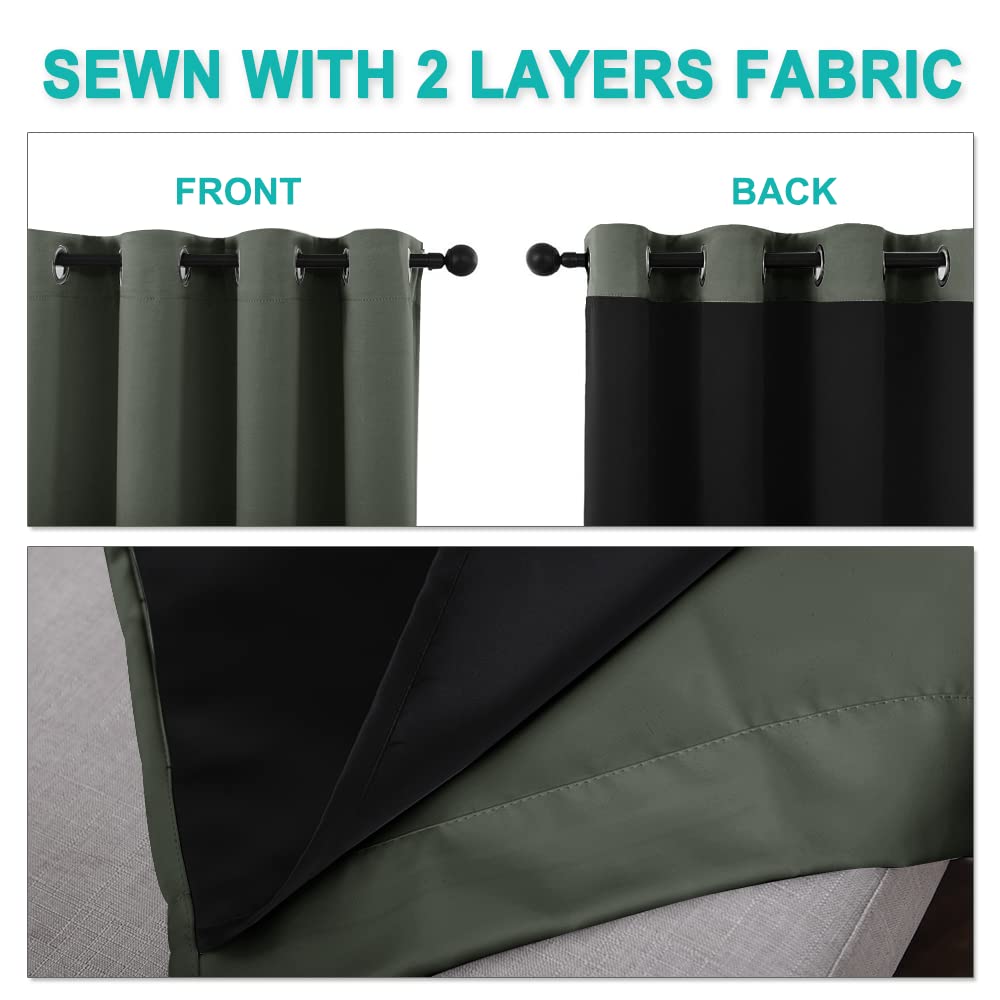 NICETOWN Dark Mallard 100% Blackout Curtains 45 inches Long, 2 Thick Layers Completely Blackout Window Treatment Thermal Insulated Lined Drapes for Small Window (1 Pair, 52 inches Width Each Panel)