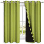 NICETOWN 100% Blackout Short Curtains with Black Liners, 2 Panels, 37" W by 40" L, Fresh Green, Solid Thermal Insulated Full Blackout 2-Layer Lined Drapes, Energy Efficiency Window Drapes for Bedroom