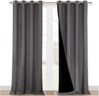 NICETOWN 100% Blackout Blinds, Set of 2, 52 inches x 102 inches, Laundry Room Decor Window Treatment Curtains for Large Patio Sliding Door, Thermal Insulated Grey Curtains for Bedroom