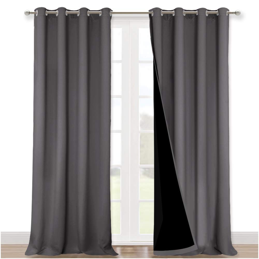 NICETOWN 100% Blackout Blinds, Set of 2, 52 inches x 102 inches, Laundry Room Decor Window Treatment Curtains for Large Patio Sliding Door, Thermal Insulated Grey Curtains for Bedroom