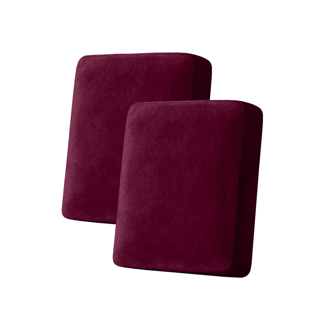 Taque Couch Cover Stretch Velvet Sofa Cushion Cover 2-Piece - Elastic Washable Slipcover for Seat or Backrest, Couch Seat Covers for Sofas (Wine)