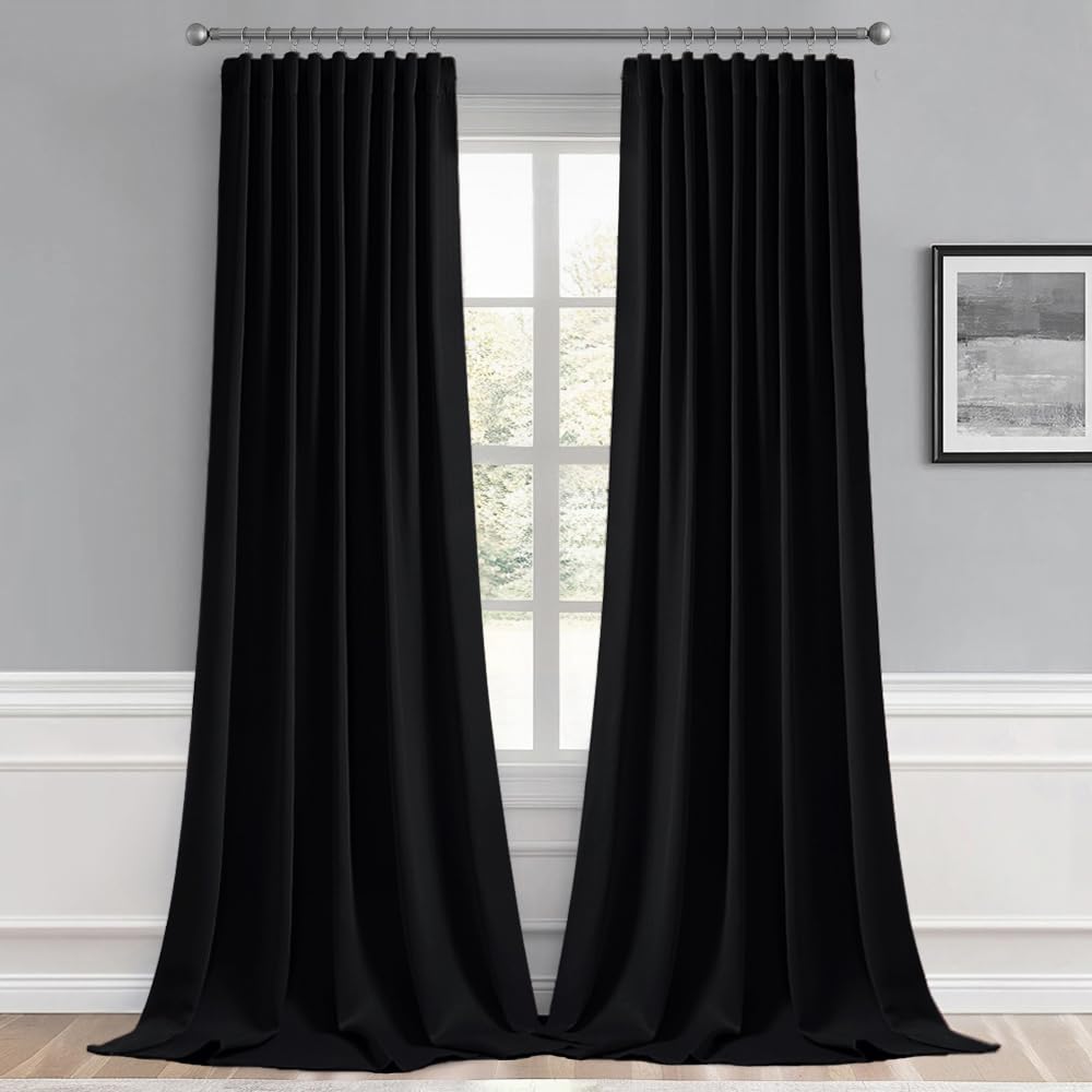 MIULEE Black Back Tab Blackout Curtains 52x94 Inch Long 2 Panels Set
