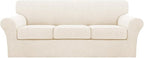 Turquoize 4 Piece Sofa Covers for 3 Cushion Couch Sofa Slipcover Soft Couch Cover for Dogs-Washable Furniture Cover with 3 Individual Covers (3 Cushion Sofa, Cream)