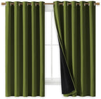 NICETOWN 100% Blackout Lined Curtains, Olive Green, 1 Pair, 70" Width x 63" Length Each Panel, 2 Thick Layers Completely Blackout Window Treatment Thermal Insulated Drapes for Kitchen/Bedroom