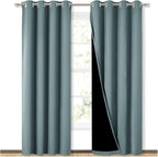 NICETOWN 100% Blackout Curtains 84 inches Long, Pair of Energy Smart & Noise Blocking Out Drapes for Baby Room Window, Thermal Insulated Guest Room Lined Window Dressing(Greyish Blue, 52 inches Wide)