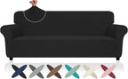 ZNSAYOTX Oversized Super Stretch Couch Cover (92"-115"), New Striped Sofa Covers Comfortable & Durable, Dog Cat Pets Friendly Extra Large Spandex Sofa Slipcovers (Black, XL Sofa)