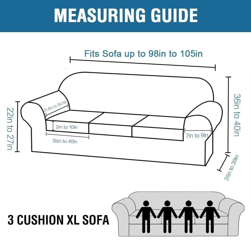 H.VERSAILTEX Velvet 4 Piece High Stretch Sofa Slipcover Cover Furniture Protector Form Fit Thick Velvet Extra Large Sofa Cover for 3 Cushion Couch Width Up to 105 Inch (XL Sofa, Peacock Blue)