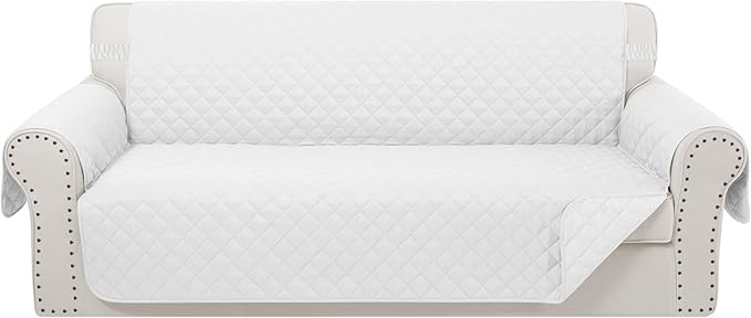 Luxshare Home Reversible 4 Seater Sofa Cover 91 Inch Large Couch Cover Furniture Protector(Sofa XX-Large,White/White