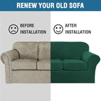 H.VERSAILTEX Modern Velvet Plush 4 Piece High Stretch Sofa Slipcover Furniture Protector Form Fit Velvet Extra Large Sofa Cover for 3 Cushion Couch Width Up to 105 Inch(XL Sofa, Vintage Green)