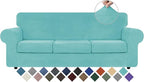 WEERRW 4 Pieces Velvet High Stretch Couch Covers for 3 Cushion Couch Sofa Slipcovers, Washable Furniture Protector with Non Slip Elastic Bottom, Feature Soft and Thick Plush Fabric, Aqua, Large