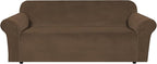 H.VERSAILTEX Stretch Velvet Sofa Covers for 3 Cushion Couch Covers Furniture Protector Soft with Non Slip Elastic Bottom, Crafted from Thick Comfy Rich Velour (Large Sofa 90"-97", Bronze Brown)