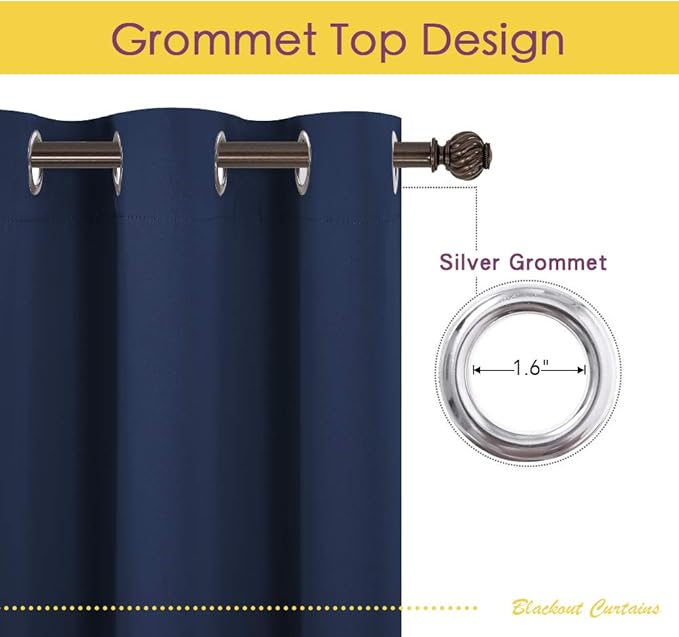 NICETOWN Blackout Curtain Panels, Window Treatment Energy Saving Thermal Insulated Solid Grommet Blackout Drapes/Draperies (Navy, 1 Pair, 70 by 72-inch)