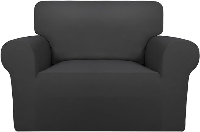 PureFit Super Stretch Sofa Slipcover – Spandex Non Slip Soft Couch Sofa Cover, Washable Furniture Protector with Non Skid Foam and Elastic Bottom for Kids, Pets (Oversized, Dark Gray)