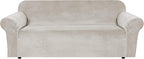 H.VERSAILTEX 1 Peice Stretch Velvet Sofa Covers for 3 Cushion Couch Covers Sofa Slipcovers Furniture Protector Soft, Crafted from Thick Comfy Rich Velour (Sofa 72"-90", Oatmeal)