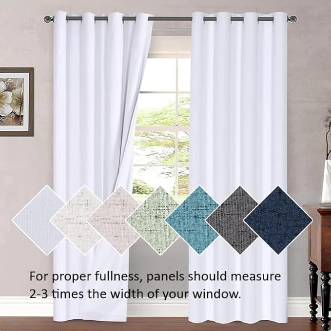 H.VERSAILTEX Living Room Linen Semi Sheer Curtains Nickel Grommet Curtains Privacy Added Energy Saving Light Filtering Window Treatments Draperies for Bedroom, Bright White, 2 Panels, 52 x 84 - Inch