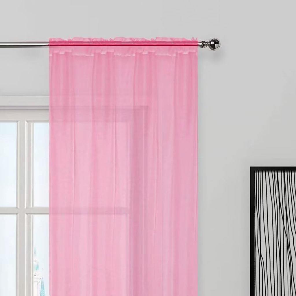 SpaceDresser Basic Rod Pocket Sheer Voile Window Curtain Panels Pink 1 Pair 2 Panels 52 Width 90 Inch Long for Kitchen Bedroom Children Living Room Yard（Pink, 52W x 90L）
