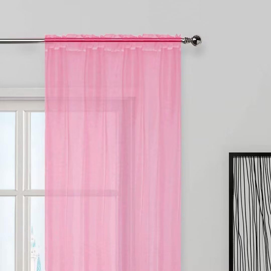 SpaceDresser Basic Rod Pocket Sheer Voile Window Curtain Panels Pink 1 Pair 2 Panels 52 Width 90 Inch Long for Kitchen Bedroom Children Living Room Yard（Pink, 52W x 90L）