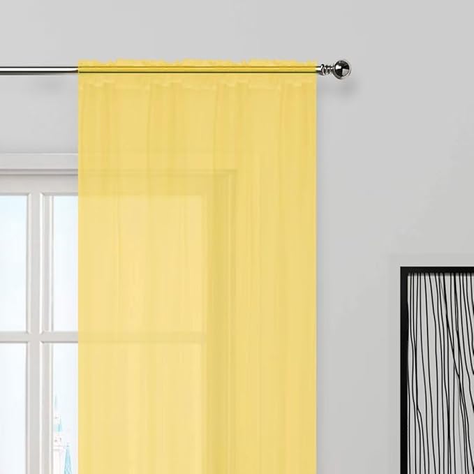 SpaceDresser Sheer Voile Window Treatment Rod Pocket Curtain Panels for Kitchen Bedroom Living Room Drapes Sunlight Filtering Privacy Semi Home Decor Assorted Colors Sizes (Yellow, 52 W x 108 L)