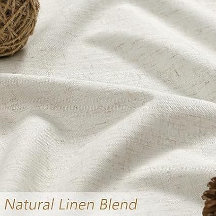 Guken 100% Blackout Linen Short Curtains for Bedroom 58 Inches Long Natural Cream Black Out Curtain Back Tab Thermal Insulated Room Darkening Window Drapes for Living Room 2 Panels Beige Ivory 52x58