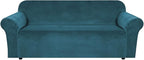 H.VERSAILTEX Stretch Velvet Sofa Covers for 3 Cushion Couch Covers Sofa Slipcovers Furniture Protector Soft with Non Slip Elastic Bottom, Crafted from Thick Comfy Rich Velour (Sofa 72'-90', Deep Teal)