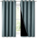 NICETOWN Extra Long Truly Blackout Drapes for Hall and Villa, 46-inch Width Each Panel, 45-inch Length, Greyish Blue, 2 Pieces, 100% Blackout Window Curtains with Black Lined for Night Shift Worker