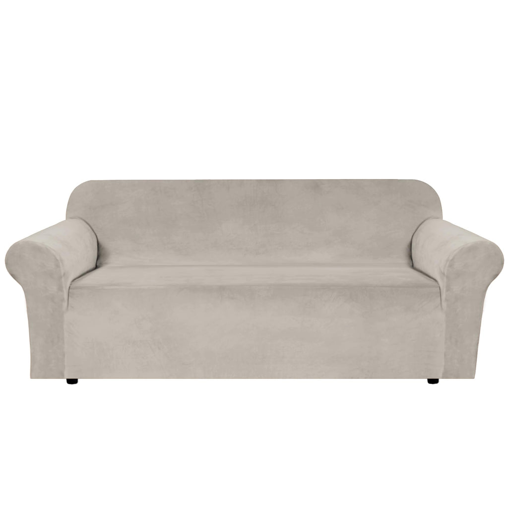 H.VERSAILTEX Stretch Velvet Sofa Covers for 3 Cushion Couch Covers Furniture Protector Soft with Non Slip Elastic Bottom, Crafted from Thick Comfy Rich Velour (Sofa 72"-90", French Oak)
