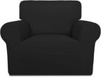 PureFit Super Stretch Chair Covers Fleece Couch Covers for Sofa Black