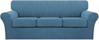 Turquoize 4 Piece Sofa Covers for 3 Cushion Couch Sofa Slipcover Soft Couch Cover for Dogs Washable Furniture Cover with 3 Individual Large Cushion Covers Feature Fabric (Large Sofa, Dusty Blue)