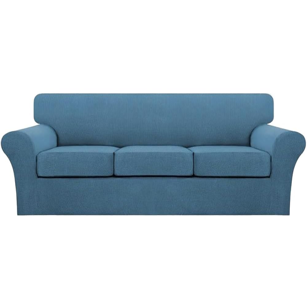 Turquoize 4 Piece Sofa Covers for 3 Cushion Couch Sofa Slipcover Soft Couch Cover for Dogs Washable Furniture Cover with 3 Individual Large Cushion Covers Feature Fabric (Large Sofa, Dusty Blue)