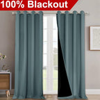 NICETOWN 100% Blackout Curtains for Windows, Pack of 2, Greyish Blue, 52" W x 102" L, Super Heavy-Duty Black Lined Total Darkness Drapes for Bedroom, Privacy Assured Window Treatment for Patio