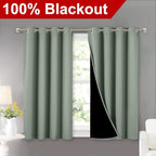 NICETOWN Greyish Green 100% Blackout Curtains 45 inches Long, 2 Thick Layers Completely Blackout Window Treatment Thermal Insulated Lined Drapes for Small Window (1 Pair, 52 inches Width Each Panel)