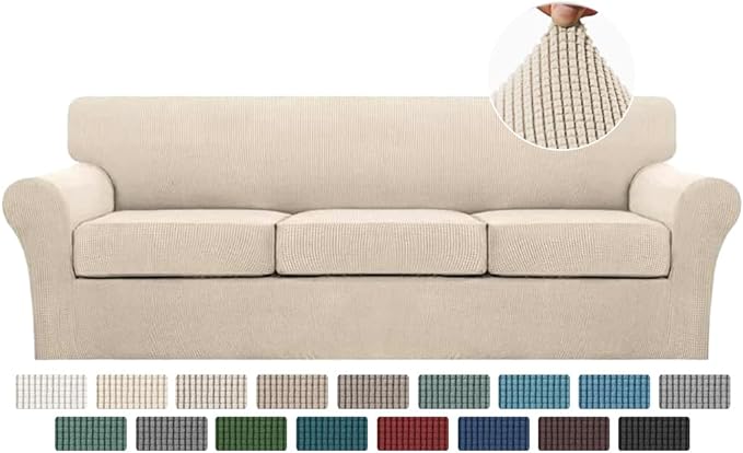 Turquoize 4 Piece Sofa Covers For 3 Cushion Couch Sofa Slipcover Soft Couch Cover For Dogs-Washable Sofa Furniture Covers With 3 Individual Large Cushion Covers Feature Fabric (XL Sofa,Biscotti Beige)