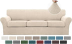 Turquoize 4 Piece Sofa Covers For 3 Cushion Couch Sofa Slipcover Soft Couch Cover For Dogs-Washable Sofa Furniture Covers With 3 Individual Large Cushion Covers Feature Fabric (XL Sofa,Biscotti Beige)