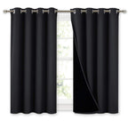 NICETOWN 100% Blackout Curtains 45 inches Length, 2 Thick Layers Completely Blackout Window Treatment Thermal Insulated Lined Drapes for Basement Window (Black, 1 Pair, 52 inches Width Each Panel)