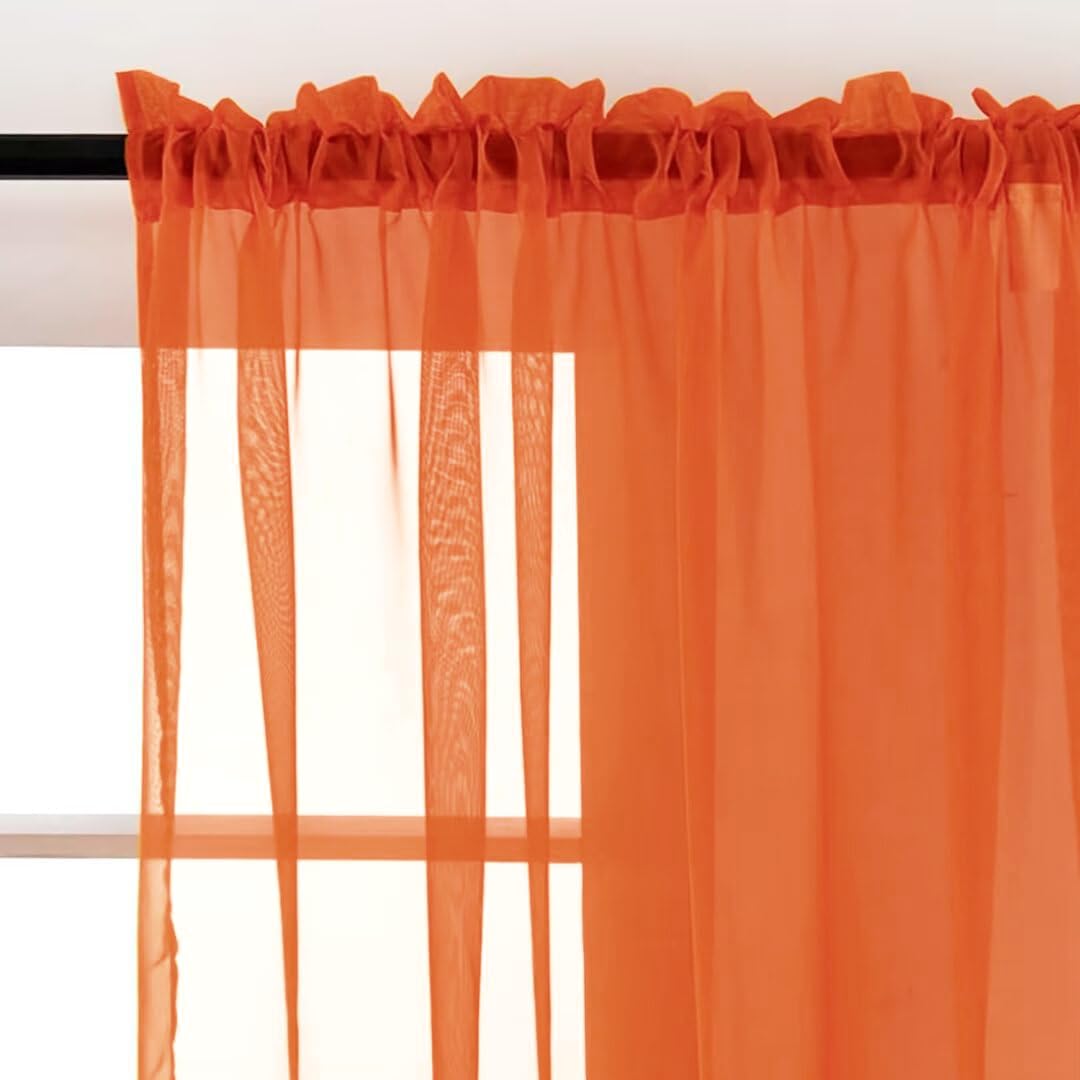 SpaceDresser Sheer Voile Window Treatment Rod Pocket Curtain Panels for Kitchen Bedroom Living Room Drapes Sunlight Filtering Privacy Semi Home Decor Assorted (Burnt Orange, 52 W x 108 L)