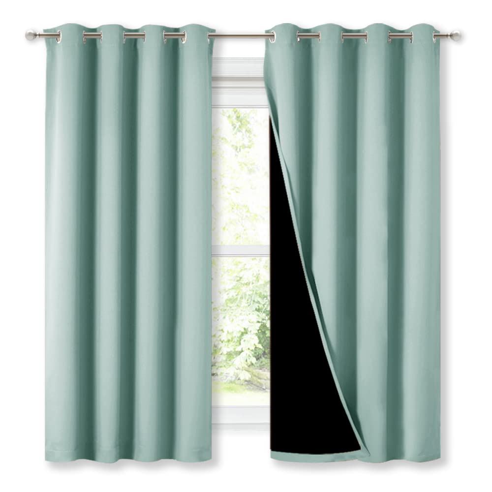 NICETOWN Aqua Blue 100% Blackout Lined Curtains, 2 Thick Layers Completely Blackout Window Treatment Thermal Insulated Drapes for Kitchen/Bedroom (1 Pair, 52" Width x 63" Length Each Panel)