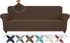 ZNSAYOTX Oversized Super Stretch Couch Cover (92"-115"), New Striped Sofa Covers Comfortable & Durable, Dog Cat Pets Friendly Extra Large Spandex Sofa Slipcovers (Coffee, XL Sofa)