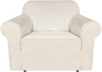 H.VERSAILTEX Stretch Velvet Armchair Cover Couch Covers 1 Cushion Chair Slipcover for Living Room Furniture Cover Crafted from Thick Comfy Rich Velour (Chair 31"-49", Ivory)