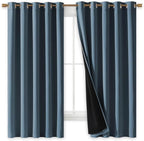 NICETOWN 100% Blackout Lined Curtains, Smoky Blue, 1 Pair, 70" Width x 63" Length Each Panel, 2 Thick Layers Completely Blackout Window Treatment Thermal Insulated Drapes for Kitchen/Bedroom