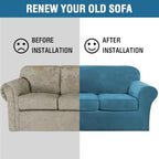 H.VERSAILTEX Velvet 4 Piece High Stretch Sofa Slipcover Cover Furniture Protector Form Fit Thick Velvet Extra Large Sofa Cover for 3 Cushion Couch Width Up to 105 Inch (XL Sofa, Peacock Blue)