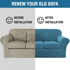 H.VERSAILTEX Velvet 4 Piece High Stretch Sofa Slipcover Cover Furniture Protector Form Fit Thick Velvet Extra Large Sofa Cover for 3 Cushion Couch Width Up to 105 Inch (XL Sofa, Peacock Blue)