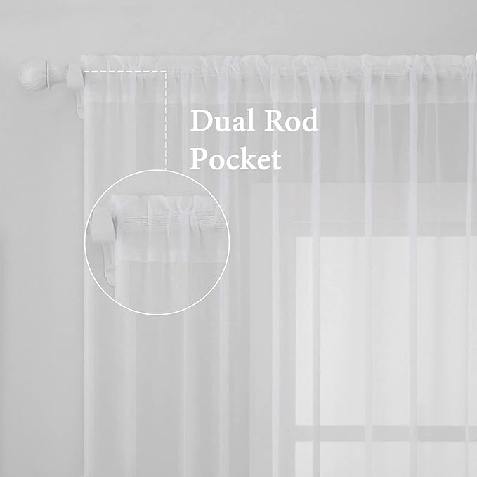 MIULEE White Window Sheer Curtains 2 Panels Width 38 x Length 72 Inches